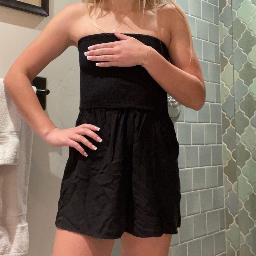 Black strapless romper